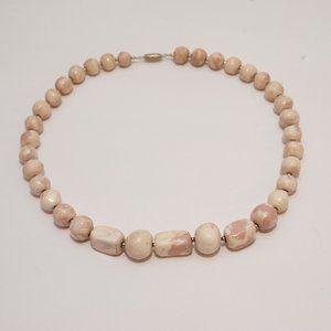 Vintage Chunky Bead 22" Necklace White Mauve Gold
